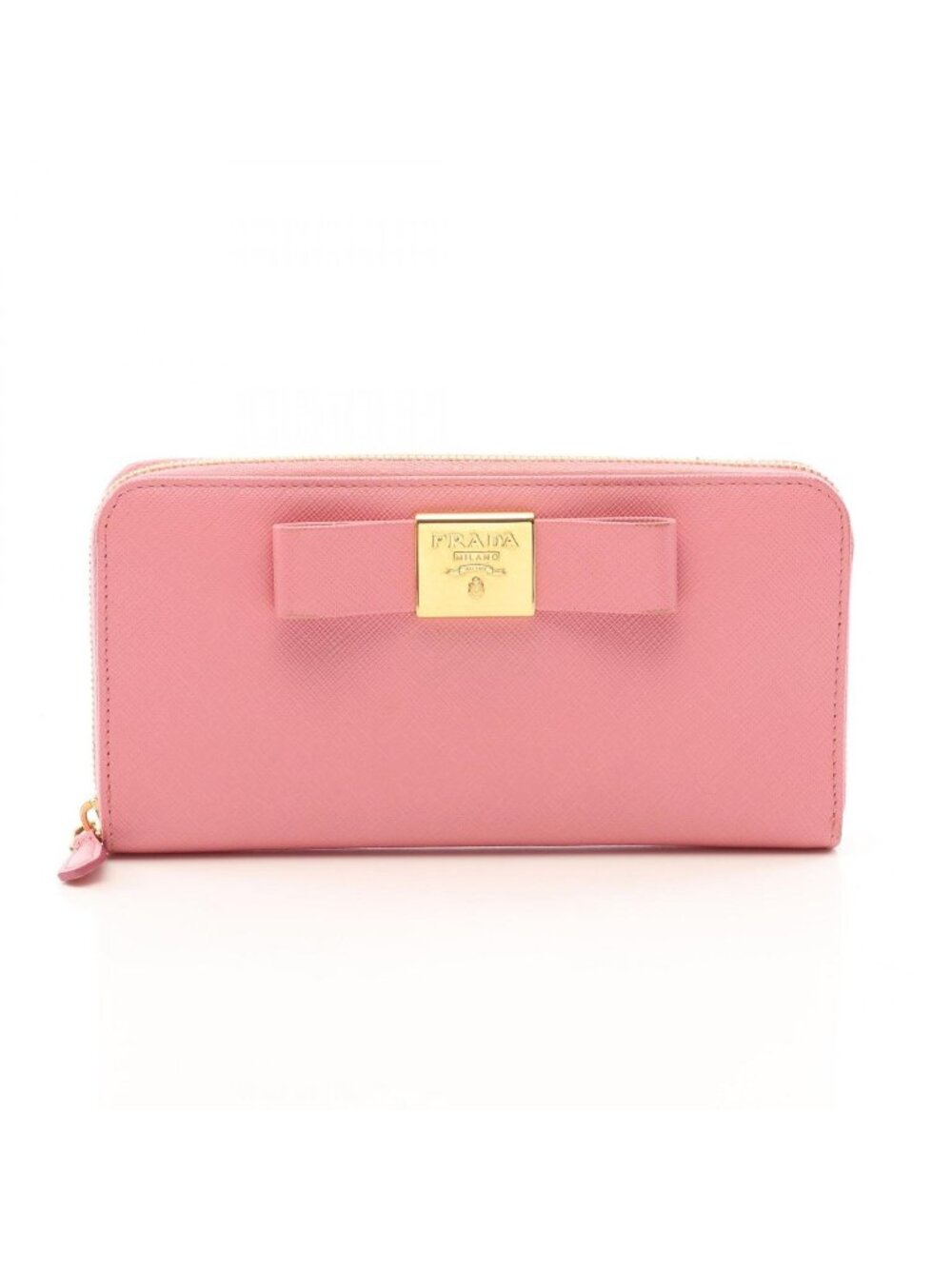 Prada Round Wallet Ribbon Pink Saffiano Leather